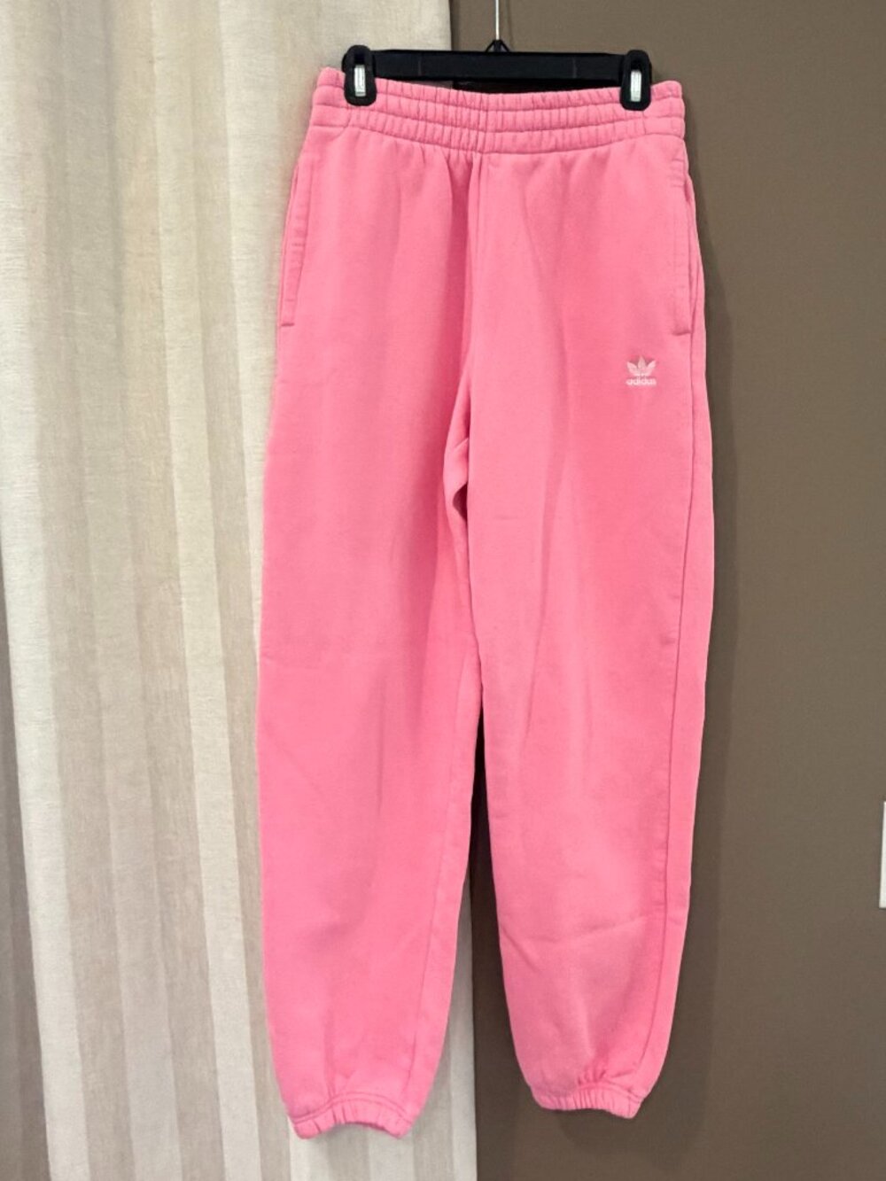 Adidas Pink Fleece Loose Fit Jogger Sweatpants Tie Elastic Waist, Size Medium
